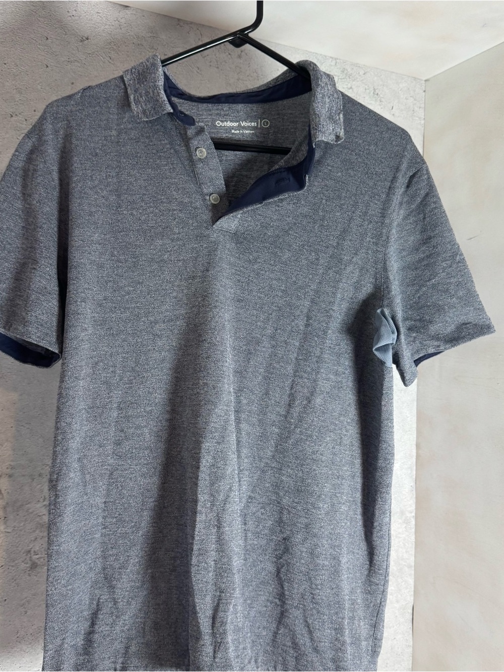 Outdoor Voices Grey Heather Men's Polo with Navy Trim